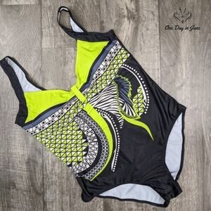 Amzbrly Retro Style Tribal Print One Piece Swimsuit Size XL